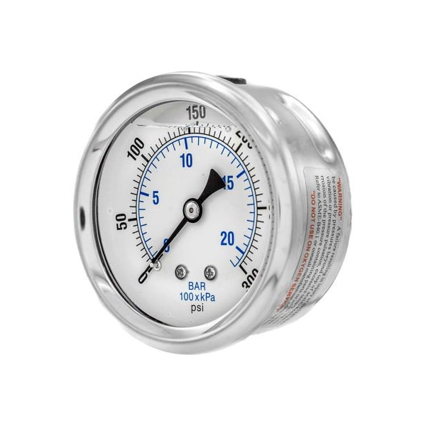 Engineered Specialty Products, Inc Pic Gauges 2 1/2" Pressure Gauge, Liquid Filled, 300 PSI, SS